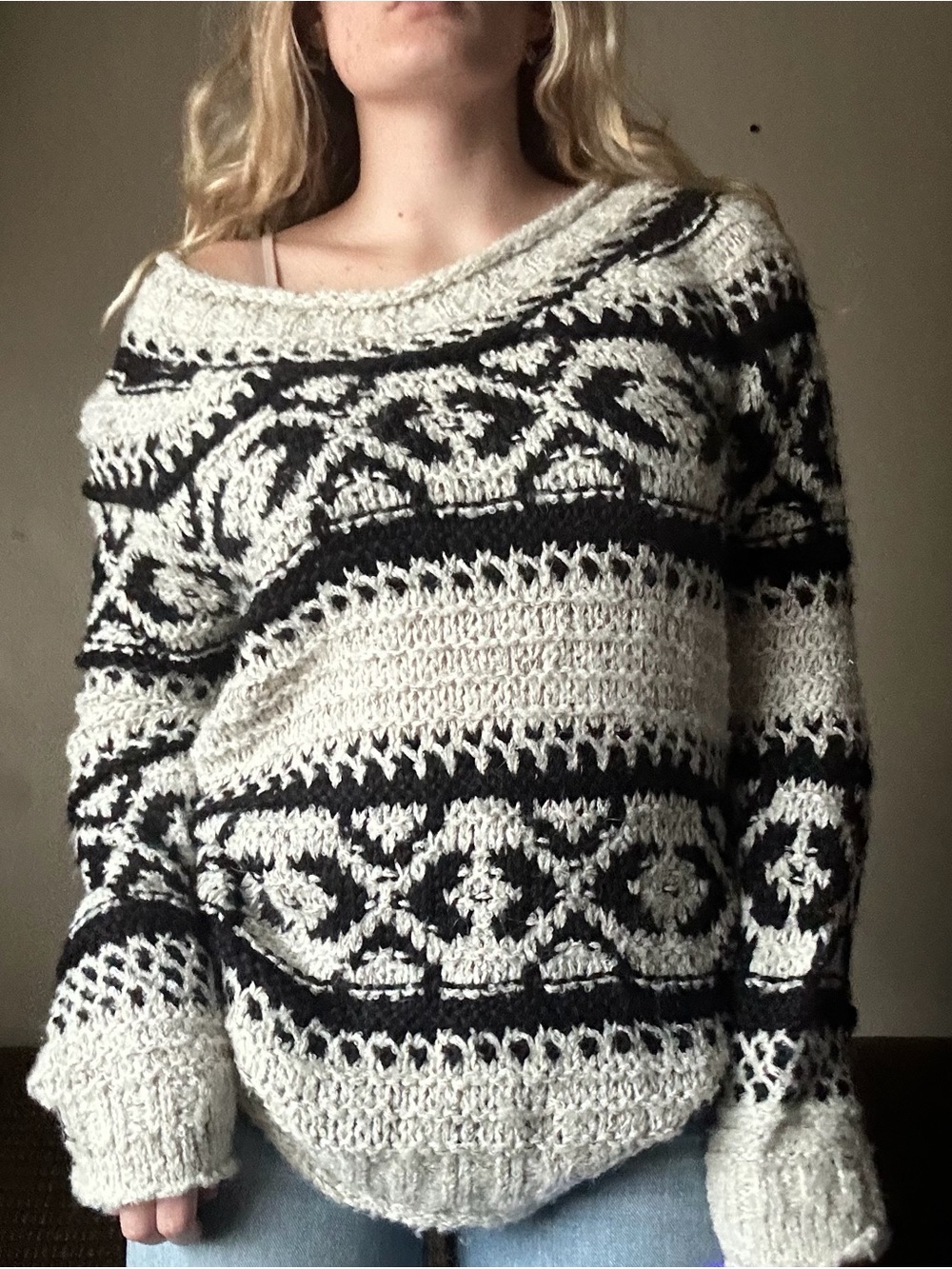 Free People Silver Reed Fair Isle Sweater Size L